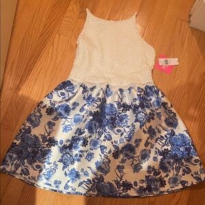 by & by White and Blue Floral Kids Dress